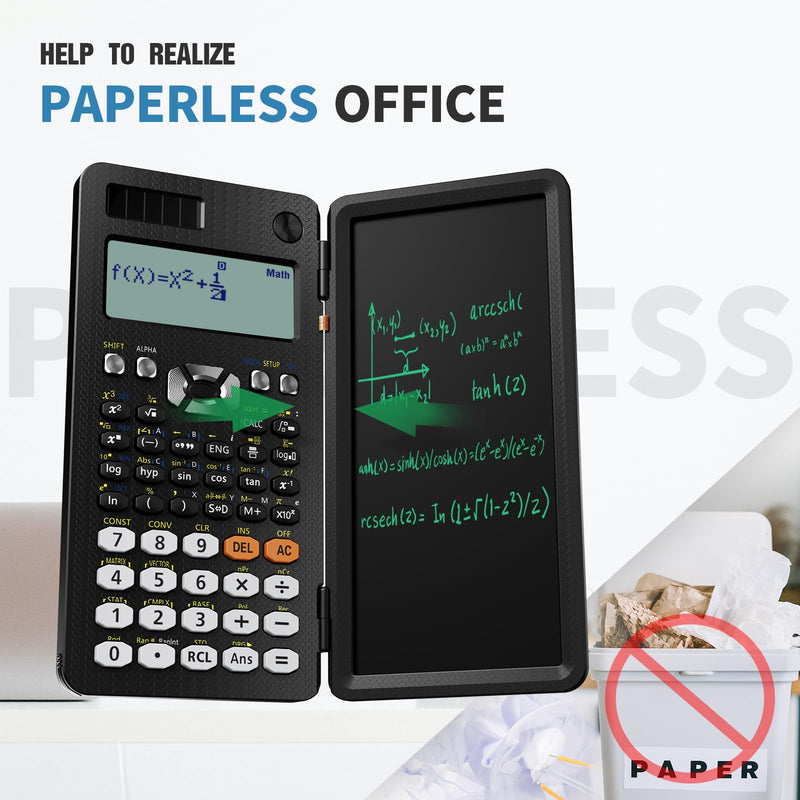 ROATEE Scientific Calculator for Student 991ES with Notepad School Supplies | 4-Line Display Calculator with LCD Writing Tablet, Battery Rechargeable Power Calculator Back to High College School Supplies Black