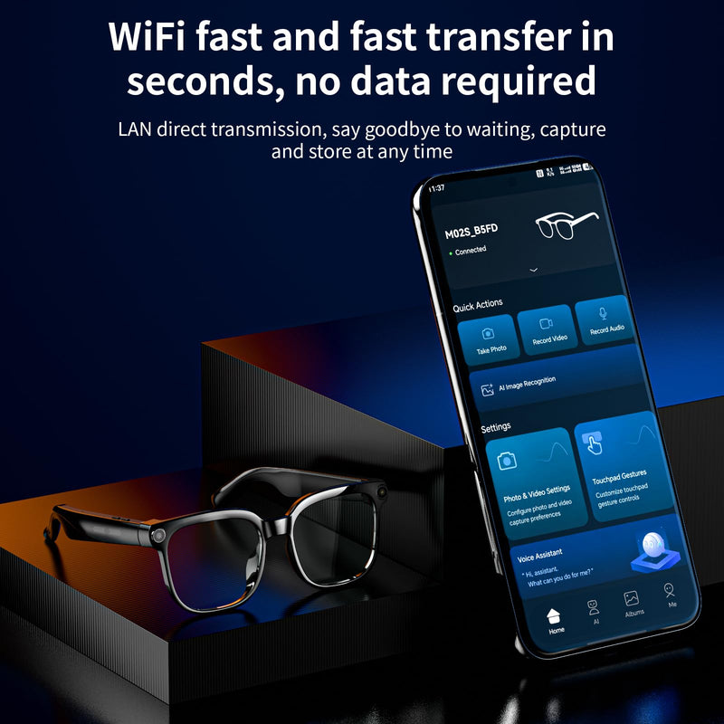 AI Smart Glasses 8MP HD Camera, with 6-Axis EIS Stabilization Video Recording, Real Time Translation, 4K Glasses Object Recognition, Voice Assistant, Dual Mic Open-Ear Speakers for Women Men(2 lenses)