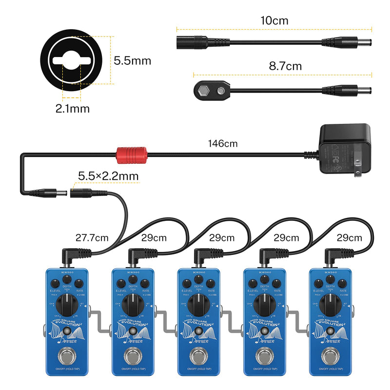 [AUSTRALIA] - Donner DPA-100 Guitar Pedal Power Supply Adapter 9V DC 1A Tip Negative 5 Way Daisy Chain Cables for Effect Pedal 