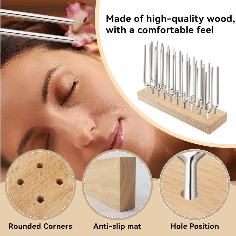 Klmnop Tuning Fork Holder, Wooden Tuning Fork Storage Rack Holds Up to 20 Tuning Forks for Convenient Storage(Fork Not Include) Natural