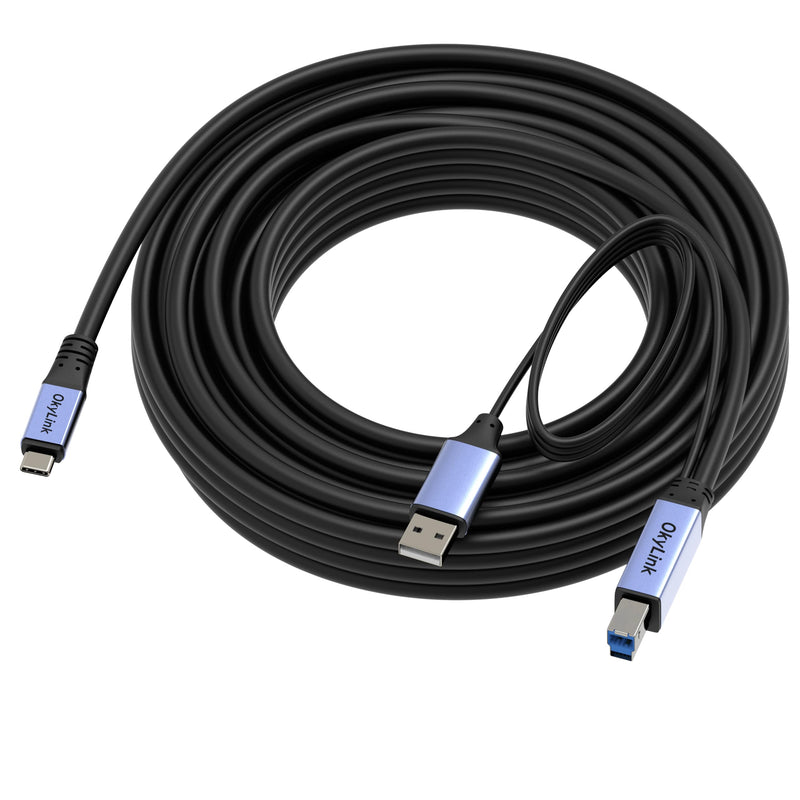 OkyLink Active USB 3.0 USB-C to USB-B Cable, Male-to-Male 5Gbps 32ft | 10M, USB 3.2 Gen1, flame-retardant, for KVM, MIDI keyboard, printer, scanner, camera, hard drive enclosure USB3.0(5Gbps) 32ft (10m)