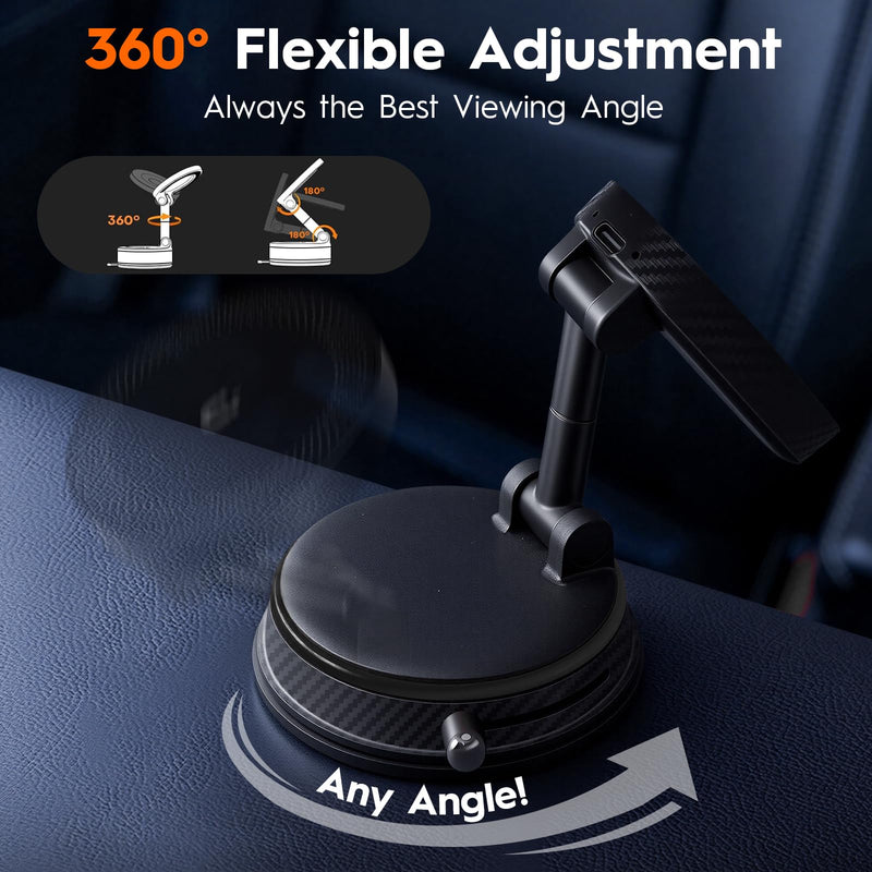 Magnetic Car Phone Holder for MagSafe, 15W Wireless Charging, 360° Adjustable Dashboard Mount, Compatible with iPhone 12-17 & Android (Black) Black