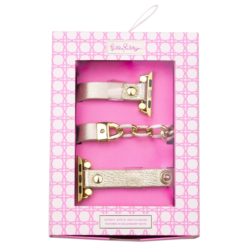 Lilly Pulitzer Skinny Leatherette Watch Band with Chain Sized to Fit 38mm, 40mm, 42mm, & 44mm Smartwatches, Compatible with Apple Watch Series 1-6 and SE, Gold