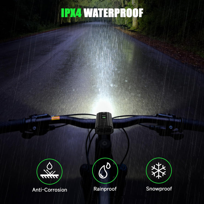 [AUSTRALIA] - 3000 Lumens Super Bright Bike Lights for Night Riding, 5000mAh USB C Rechargeable LED Bicycle Light Front and Rear, Headlight and Back Tail Light Set for Road Mountain Black 1 Set 