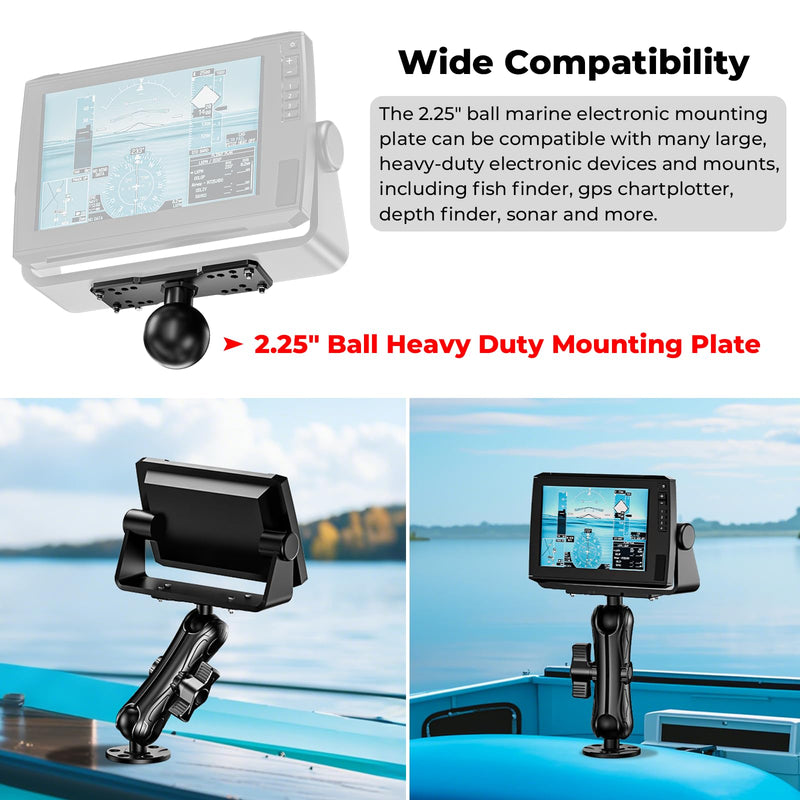 VAZESWIN 2.25" Ball Fish Finder Mount Aluminum Alloy AMPS Rectangular Plate | Universal Marine Electronic Mount Plate for Garmin, Lowrance, Compatible with RAM Mounts D Size 2.25" Ball Double Socket Arm