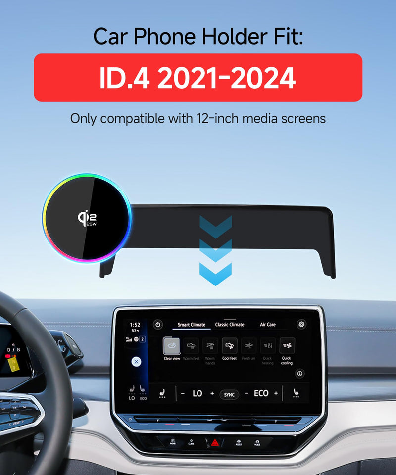 Qi2.2 25W Wireless Charger Car Phone Mount for Volkswagen ID.4 2021-2024 | VW ID4 2021-2024,12" Screen, Magsafe Accessories Fast Charging Magnetic Cell Phone Holder Clip Compatible with iPhone Android