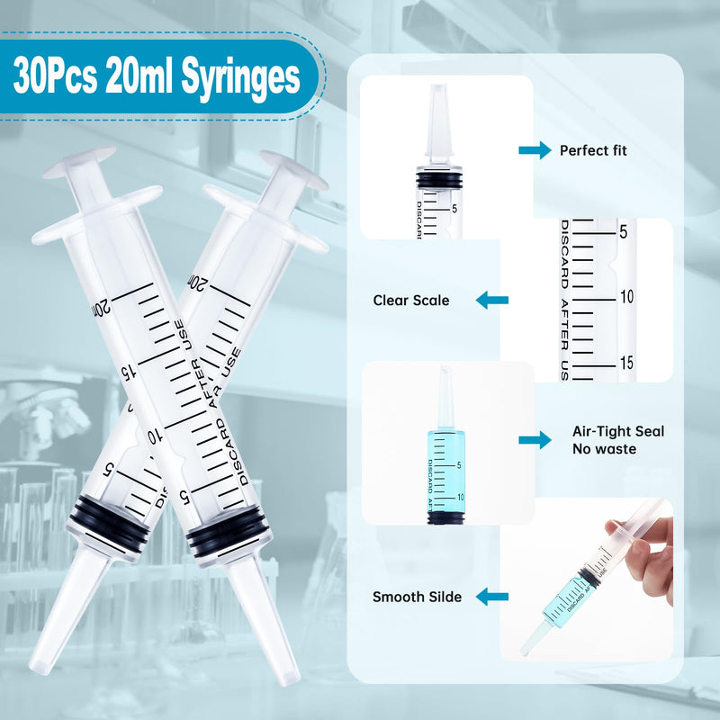 Gufastoe Pack of 30 20 ml Syringes with Protective Caps for Small Pet Feeding Industrial Precision Application Pack of 30 - 20 ml