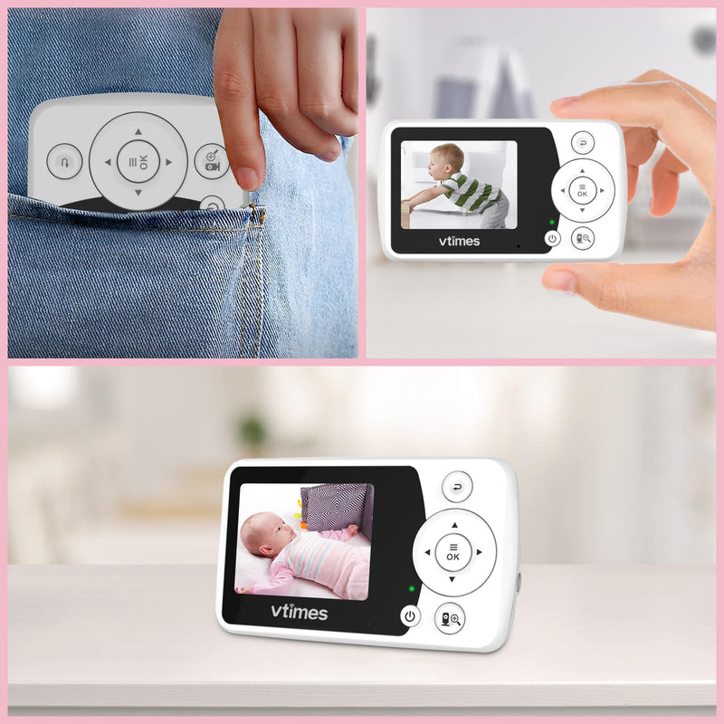 Baby Monitor with Camera and Audio, Video Baby Monitor No WiFi Night Vision, 2.4" LCD Screen Portable Baby Camera VOX Mode Pan-Tilt-Zoom Alarm and 1000ft Range, Ideal for Baby/Elderly/Pet