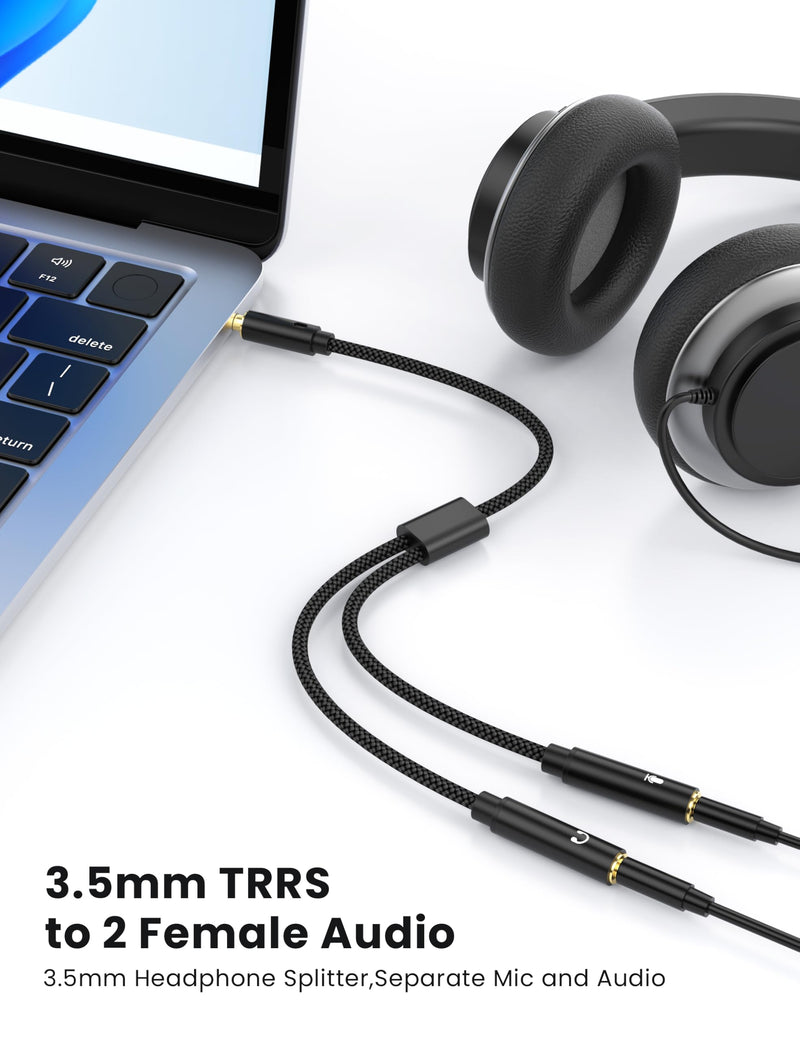 Fidioto 2PCS 3.5mm Audio Microphone Splitter Adapter, 1 Male to 2 Female Mic and Audio Y Splitter TRRS Headphone Adapter Cable for Switch 2/PS4/PS5,PC Laptop,Steam Deck Xbox, Tablet Gaming