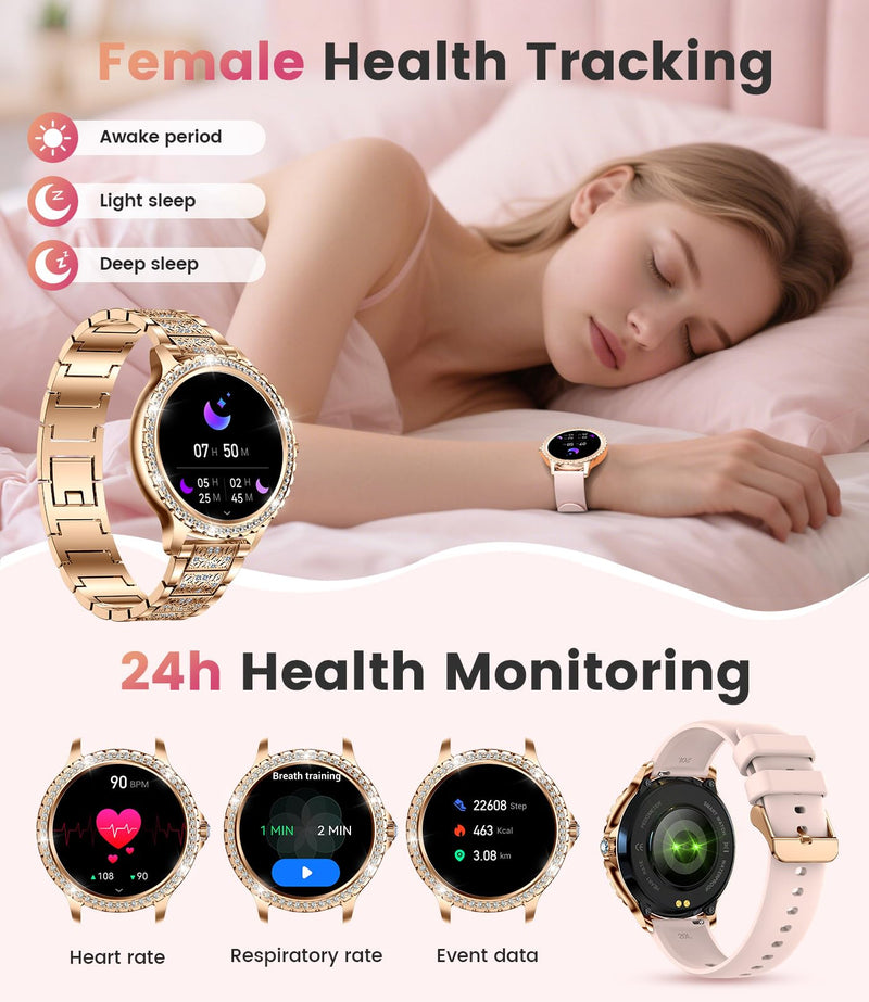 FITFLEX Smart Watches for Women, 1.32" HD Smartwatch Women with Bluetooth Call/Notification, IP67 Waterproof Fitness Watch with Sports Tracking/Sleep Monitor Compatible with Android iOS Phone, Gold