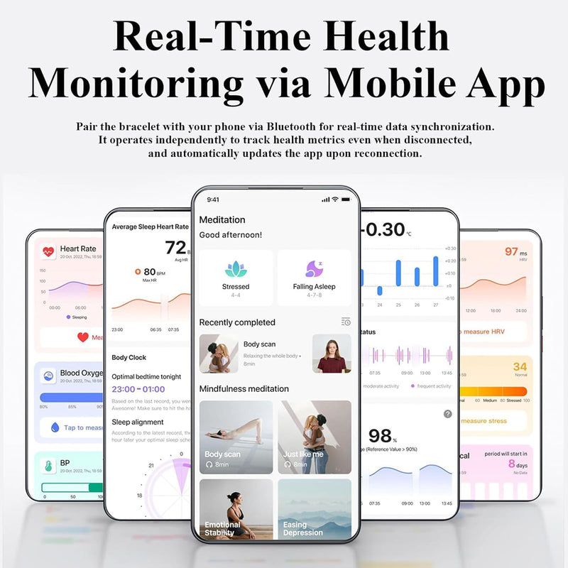 Smart Bracelet Health and Fitness Tracker No Subscription Fees Black | Heart Rate,Sleep,SpO2,HRV,Menstrual Cycle,No Screen,IP68 Waterproof,Comfort-Lightweight,35-day Battery Life,Band