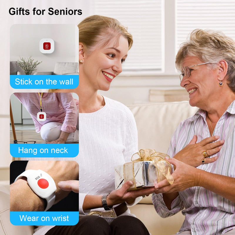 WiFi Pager, Caregiver Pagers Life Alert Systems for Seniors no Monthly Fee, 1 Receiver and 1 SOS Panic Button & 1 Watch Pager, Compatible with Tuya Smart/Smart Life APP 1 Receiver+1 Watch+1 Button