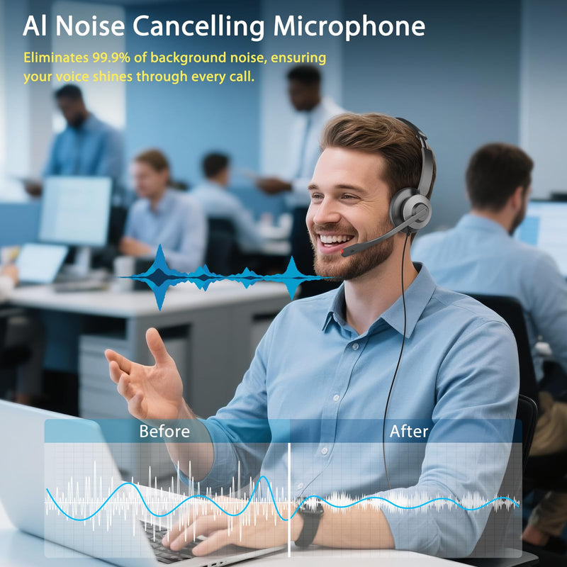 Earbay USB Headset with Microphone for PC, Headset with Mic, Computer Headset with Noise Canceling Microphone for Laptop, Wired Headphones with Mic for Home/Office/PC/Cell Phones Black&Grey