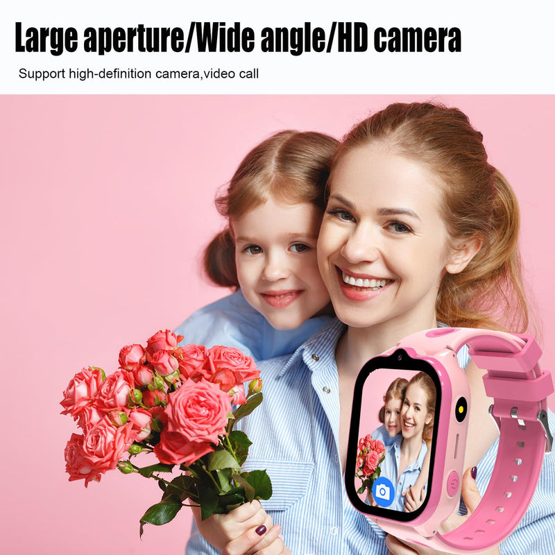 4G Kids Smart Watch with GPS Tracker, Smartwatches with Two Way Calling Video Calls SOS Class Mode Pedometer Alarm Clock Puzzle Games HD Touch Screen Safe Phone Watch for Kids Ages 4-12 Gifts (Pink) Pink