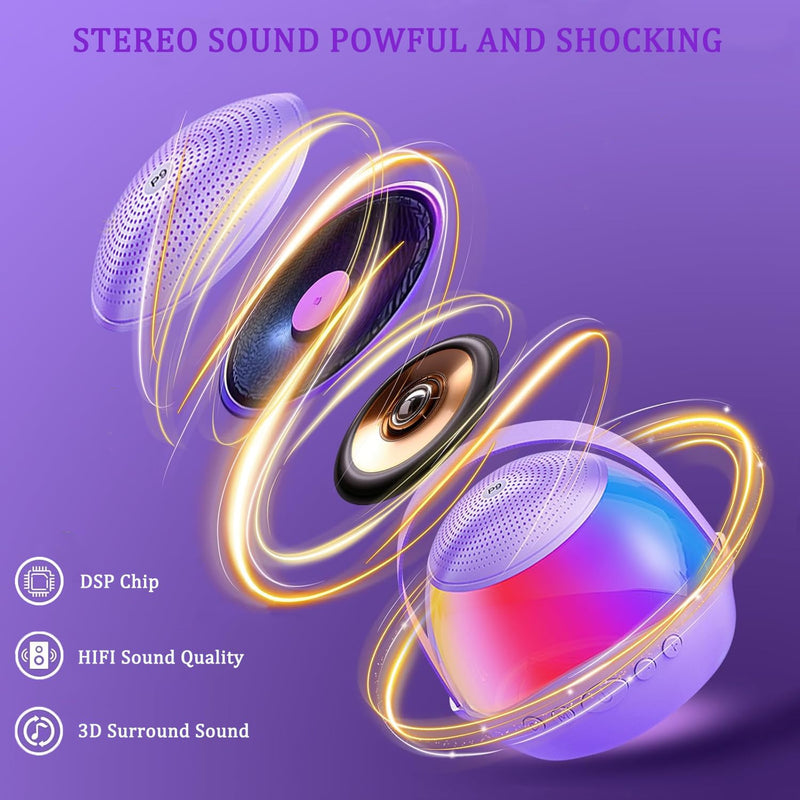 2025 New Mini Karaoke Machine Speaker for Kids Adults,Portable Bluetooth Speaker with 2 Wireless Mics,Colorful LED Lights, Home Travel & Party Play Gifts for Boys Girls (Purple) Purple