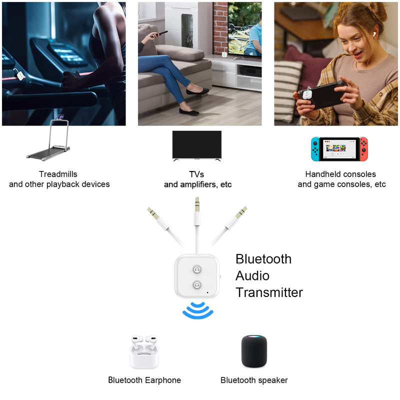 [AUSTRALIA] - Bluetooth Transmitter, Bluetooth 5.3 Adapter Audio Transmitter Adapter Dual Link AptX Adaptive/Low Latency, Works with 3.5mm Aux Jacks on Airplanes, Gym Equipment, TVs, Tablets 