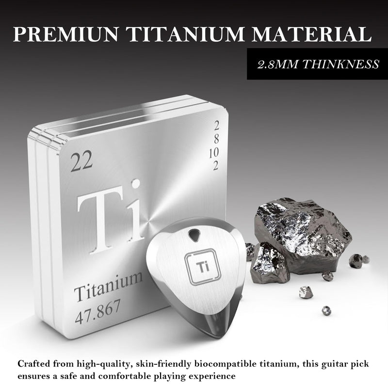 Ti-Geek Premium Titanium Guitar Pick 2.8mm Thickness, Metallic Silver for Metallica, Bass, Electric Guitar No-Slip Grip, Wrist Band, Lifetime Durability - Perfect for Guitar lover 1PackMetallic Silver