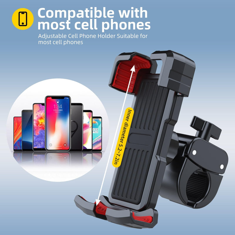[AUSTRALIA] - Bike/Motorcycle/Baby Stroller Phone Holder Mount, Flexible 360° Rotation, Clamp Firmly on Handlebar, Compatible with iPhone 15 Pro, Samsung and More 4.5-7.0" Phone 