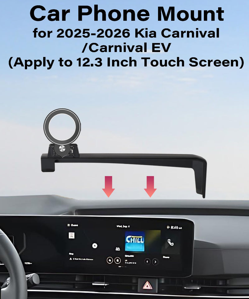Car Phone Holder for 2025 2026 Kia Carnival/Carnival EV Accessories | 12.3-in Screen Clip-On 360° Rotatable MagSafe Magnetic Cell Phone Mount, 3D Fit Navigation Cradle, Will Not Block Air Vents fit for 2025 2026 Kia Carnival(12.3 Inch Screen)