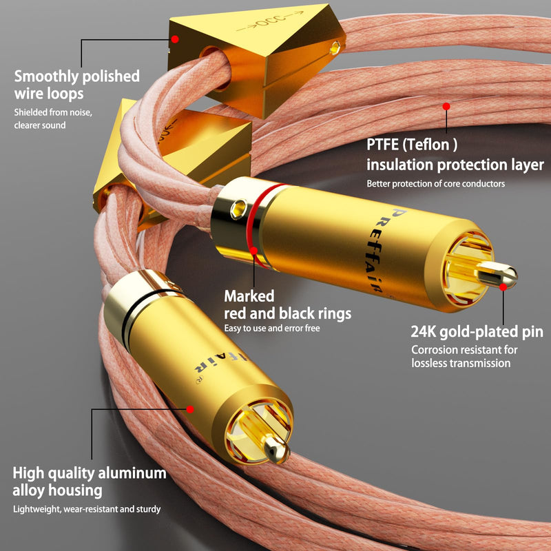Preffair X461 1 Pair OCC Cables 15AWG 4 x 1.5mm2 RCA Audio Cable with Gold Plated RCA Connectors for Speaker, Subwoofer, Turntable, AMP, DAC (1.5M/4.9FT, X461R1786G)