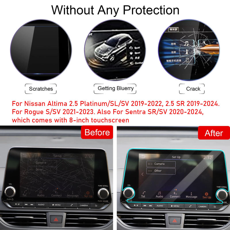 TTCR-II Navigation Display Screen Protector For Nissan Altima 2019-2021 and For Sentra 2020-2021, Console Touchscreen Protector With 8-Inch, Tempered Glass Protective Film (For 8" Altima/Sentra) For 8" Altima/Rogue/Sentra