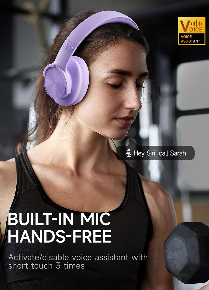 Picun B8 Headphones Wireless Bluetooth, 120H Bluetooth Headphones Over Ear with 3EQ Music Modes, Hands-Free Calls, Deep Bass Headphones for Travel Home Office Cellphone PC (Purple) Purple