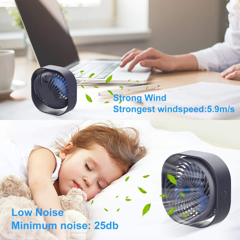 Fascryla USB Desk Fan,2000mAh Powerful Desktop Table Cooling Fan,Small Personal Fan,USB Rechargeable Mini Fan with 3 speed Strong Airflow for Home Office Desktop Camping,Summer Gift for Friends(Blue)