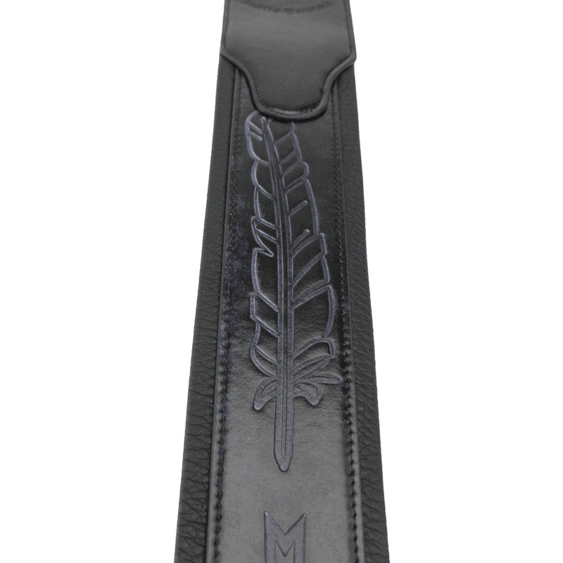 Walker & Williams GB-136 Handmade Brushed Black Padded Guitar Strap With Native American Feather Design For Acoustic, Electric, And Bass Guitars