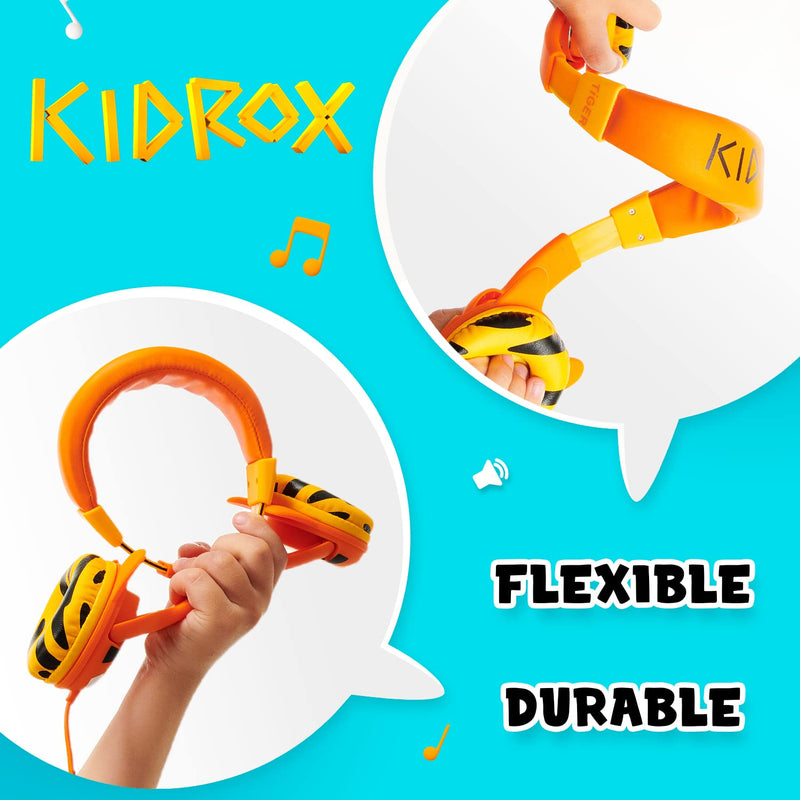 Kidrox Save Up to 19% on Toddler Headphones for 2 + Year Old – Kids Headphones Wired for School, Infant Headphones for Girls, Headphones for Boys Black & Orange Set