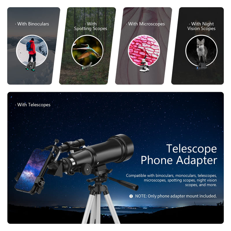 NEEWER Metal Telescopic Mobile Phone Holder, 2.09-3.54 Inch Universal Mobile Phone Holder for Spotting Scope, Telescope, Microscope, Binocular, Monocular Suitable for Eyepiece with Diameter 1.02 - Klein