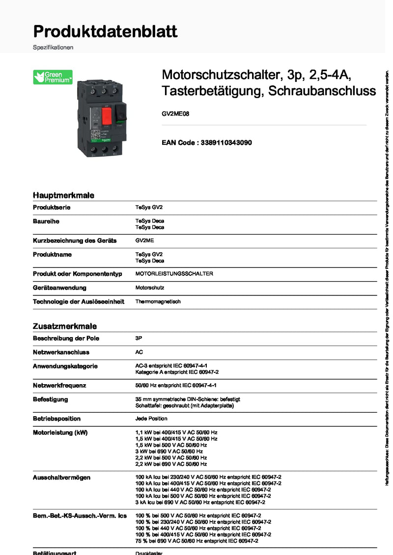 [AUSTRALIA] - Manual Motor Starter, Button, 2.5-4A, 1P 