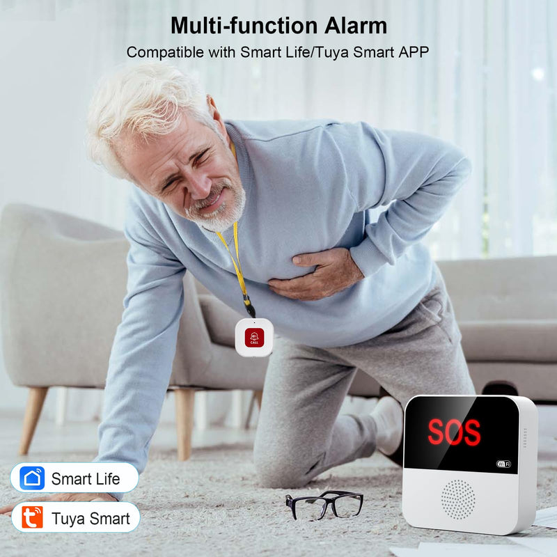 WiFi Pager, Caregiver Pagers Life Alert Systems for Seniors no Monthly Fee, 1 Receiver and 1 SOS Panic Button & 1 Watch Pager, Compatible with Tuya Smart/Smart Life APP 1 Receiver+1 Watch+1 Button