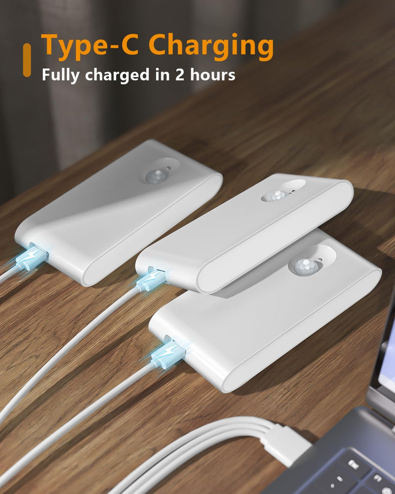 [AUSTRALIA] - WILLED Motion Sensor Night Light, Rechargeable Stair Lights Indoor, Warm White Motion Sensor Light Indoor, Battery Operated Night Light for Hallway, Stairway, Bathroom, Bedroom, Kitchen, 6 Pack 