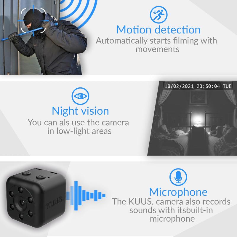 [AUSTRALIA] - C1 Hidden Camera with audio/video. Mini Camera, Small Camera. Spy Hidden Cameras for Home Indoor Use. Spy Cam with Night Vision and Motion Detection | Only 0.9 inch! | includes 32GB TF card! | NO APP! 