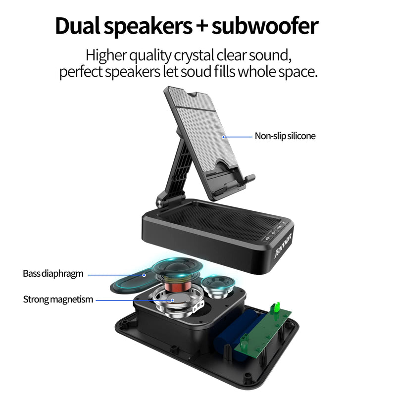 [AUSTRALIA] - JTEMAN Tablet Stand Adjustable with Bluetooth Speakers,Kitchen Gadgets,Gifts for Women Men,Wireless Bluetooth Speaker Tablet Holder,Desk Mic Charging Sation Compatible with Phones and Tablet Silver Black 