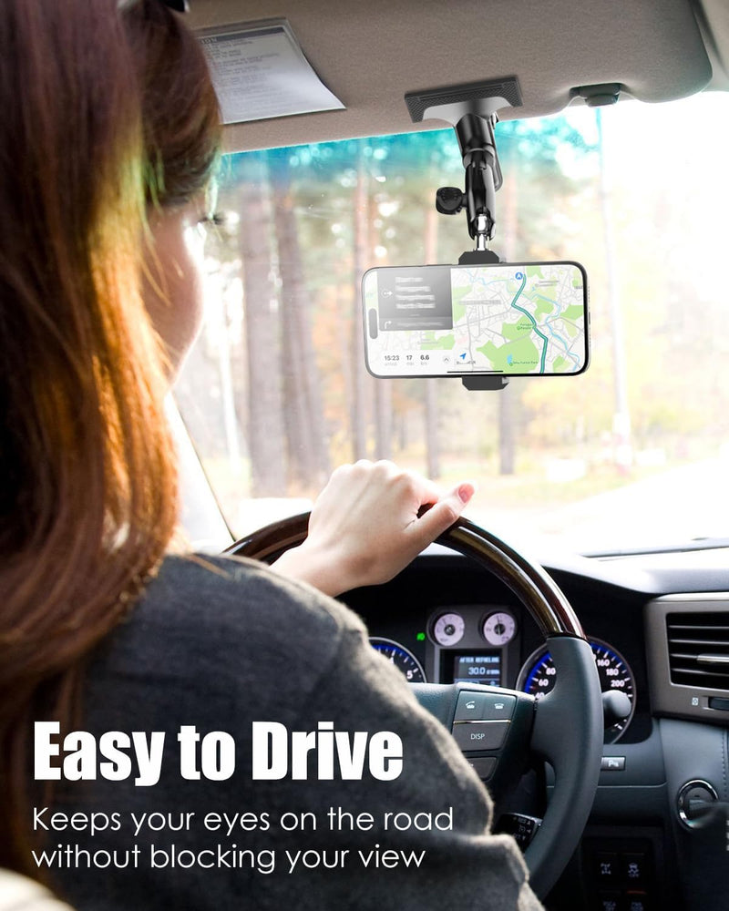 Charchendo Car Sun Visor Short Metal Arm Phone/GoPro Mount 4-7" | Bounce-Free View, Short Metal Arm, Multi Angle Adjustment, 1/4" Screw For GoPro, Fits iPhone 17 Pro Max, 4-7" Phones