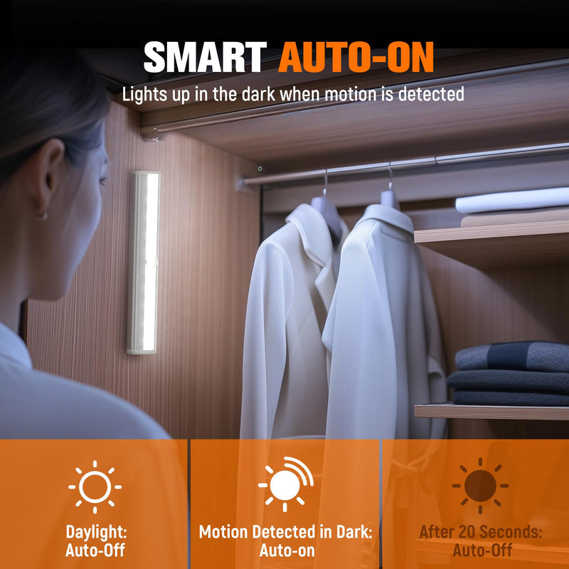 [AUSTRALIA] - Molrebe Motion Sensor LED Lights, 6 Pack Battery Operated 10 LED Motion Closet Light, Stick-On Anywhere Magnetic Night Light Bar for Closet Under Cabinet Kitchen Hallway Stairway Vanity Wardrobe White 