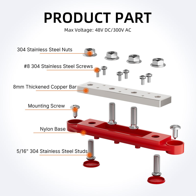 RVBOATPAT 400A Power Distribution Block 12V Bus Bar 4 x 5/16" (M8) Terminal Studs and 6 x #8 Terminal Screws 12 Volt Marine Bus Bar Positive & Negative 400A 4x5/16"(M8) Studs+6 x #8 Screws