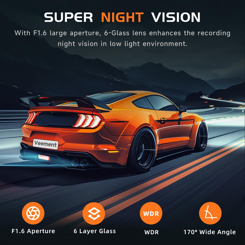 Dash Cam, 2.5K Dash Cam Front, VEEMENT Dash Camera for Cars, 1440P Car Dash Camera with APP, WiFi Dash Cams with WDR Night Vision, 24/7 Parking Monitor Dashcam, 160°Wide, G-Sensor, Mini Car Camera Black