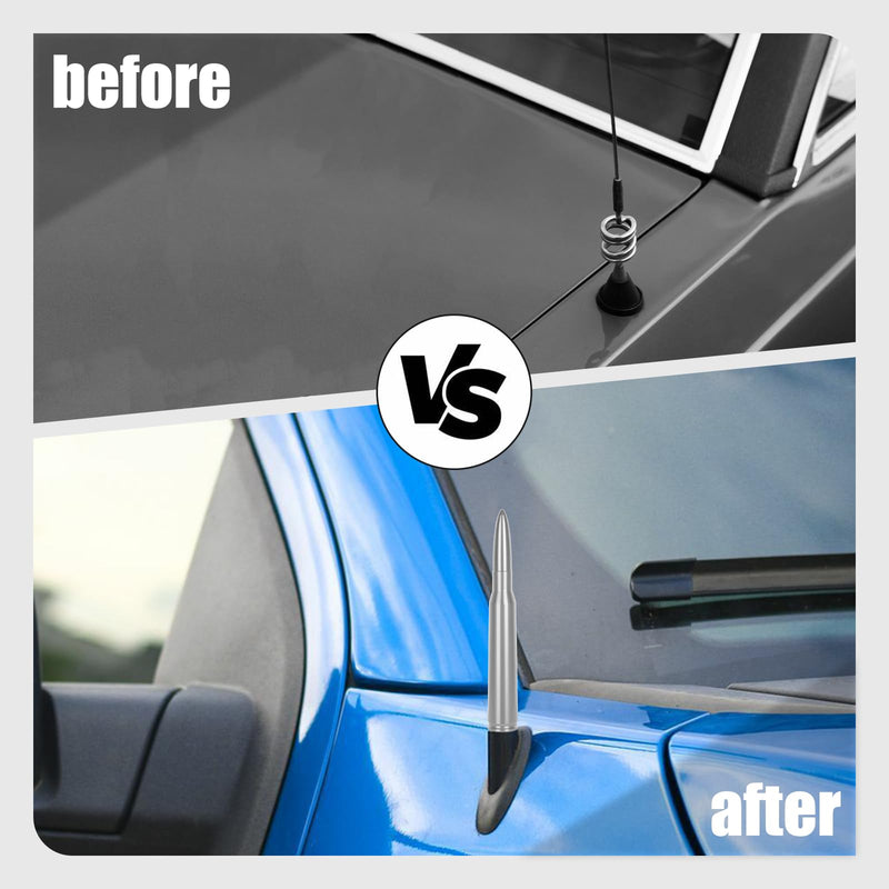Universal Car Bullet Antenna Durable Truck Antenna AM/FM Radio for Most Cars Accessories Replacement Suitable for Chevrolet, Ford, Wrangler, Jeep (Silver) Silver