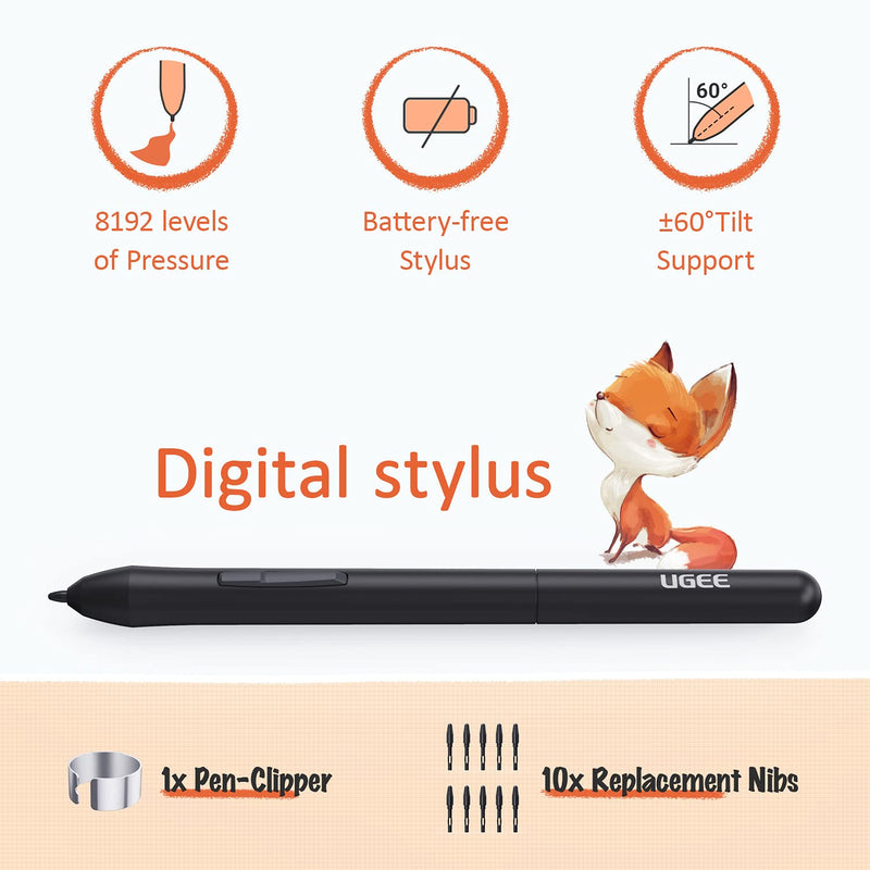 Drawing Tablet, UGEE Computer Graphics Tablets with 10 Hot Keys, 6.5x4 inch OSU Tablet with Battery Free Stylus
