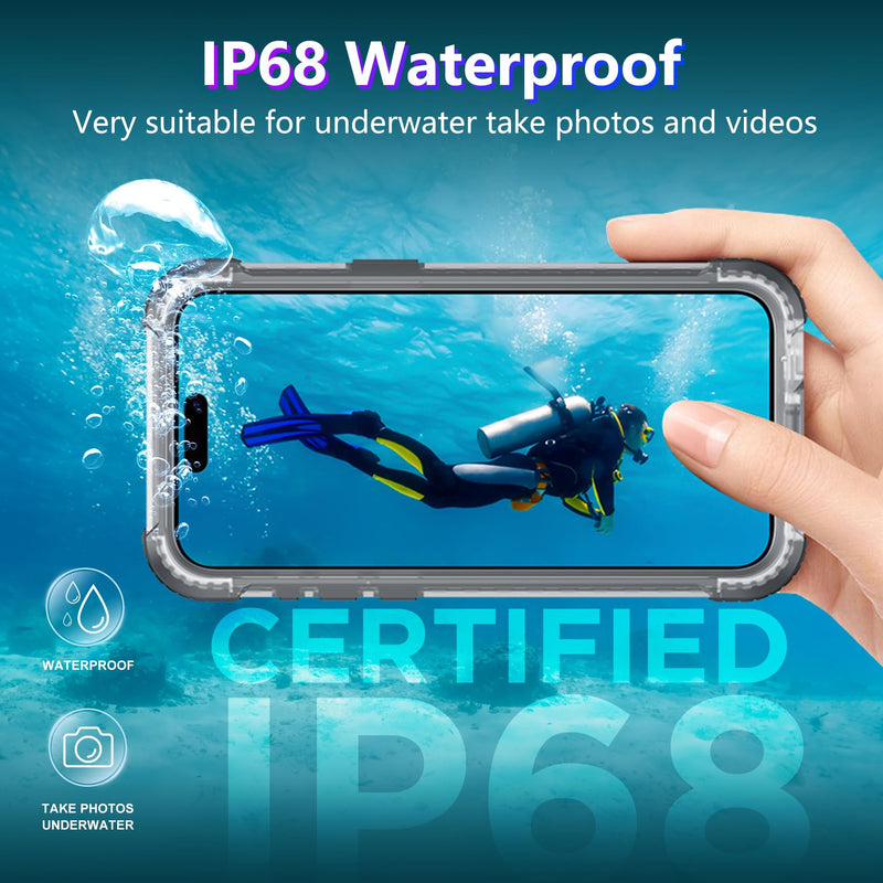 Magnetic for iPhone 15 Pro Case Waterproof,[Built-in Screen & Camera Protector][Full Body Shockproof][IP68 Underwater][Dustproof] Shockproof Phone Case for iPhone 15 Pro 6.1"-Black Black