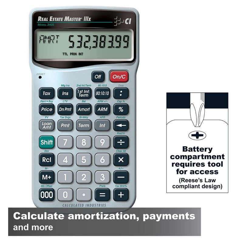 Calculated Industries 3405 Real Estate Master IIIx Residential Real Estate Finance Calculator | Clearly-Labeled Function Keys | Simplest Operation | Solves Payments, Amortizations, ARMs, Combos, More | Residential RE Finance, Clearly Labeled Function K...