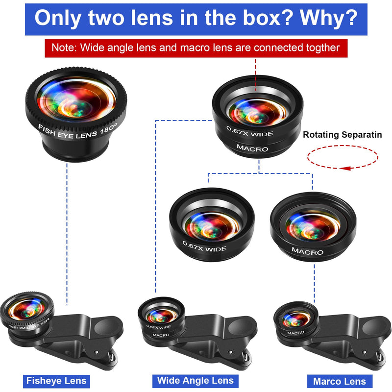[AUSTRALIA] - 2 Pack Universal 3 in 1 Camera Lens Kit Phone Camera Lens Clip Fisheye Lens Macro Lens Wide Angle Lens Cell Phone Lens Attachments Compatible with Most Smartphones for Video, Live Show, Vlog 