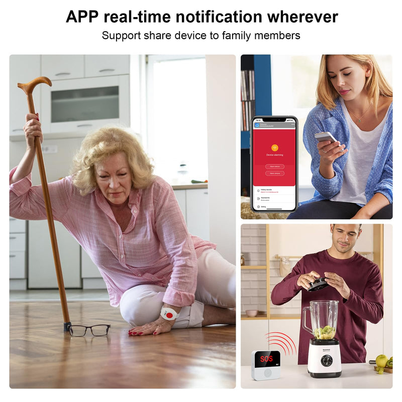 WiFi Pager, Caregiver Pagers Life Alert Systems for Seniors no Monthly Fee, 1 Receiver and 1 SOS Panic Button & 1 Watch Pager, Compatible with Tuya Smart/Smart Life APP 1 Receiver+1 Watch+1 Button