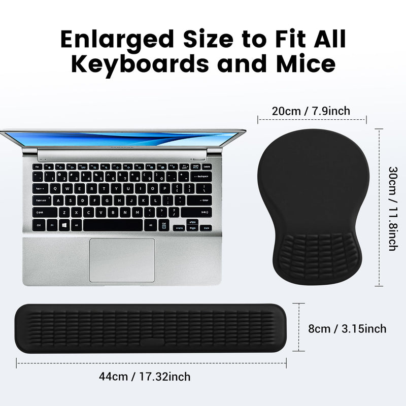 MEKASS Ergonomic Mouse Pad and Keyboard Wrist Rest Set, Super Soft Memory Foam Desk Wrist Support for Computer Keyboard, Non-Slip Arm Palm Rests Cushion for Typing Gaming Office Laptop Mac (Black) Black