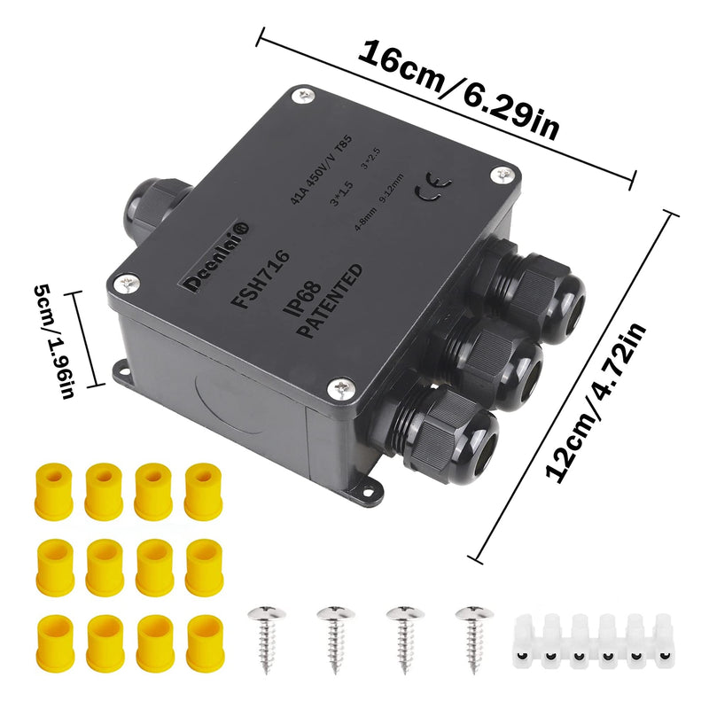 Elezenioc Junction Box Waterproof IP68, 4-Way Junction Box Outdoor Waterproof Cable Connector Outdoor Electrical Outdoor Distribution Box, Earth Cable Terminal Box, 4 mm - 12 mm (4 Way) 4 Way