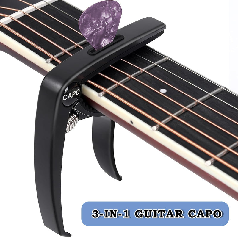 Guitar Accessories Kit gifts,Guitar Capo,Strap,Picks,Guitar pick holder bag,picks box,Phone Clip,Accessories for Acoustic,Bass, Electric & Ukulele