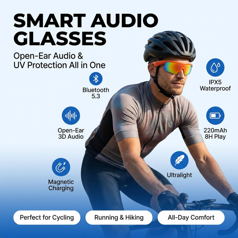 Bluetooth Sunglasses, Polarized UV400 Open-Ear Audio Glasses | Smart Glasses, 8H Playtime, Hands-Free Calls, Music & Voice Control, 52g Lightweight TR90 Frame, IPX5 Waterproof Sport Fit Orange/Orange