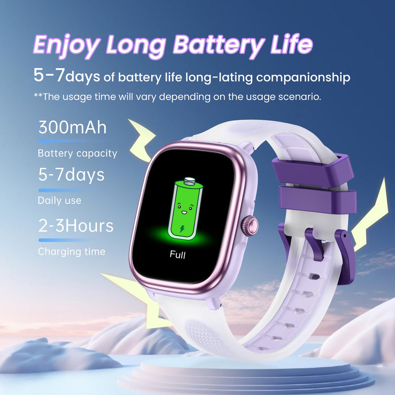 Kids Smart Watch for Boys Girls Ages 5-14, NO Phone/APP Needed | LED Flashlight, Games, Heart Rat, Sleep Monitor, Multiple Sports Modes, IP68 Waterproof, Steps Tracker Fitness Watch 1.83" Purple